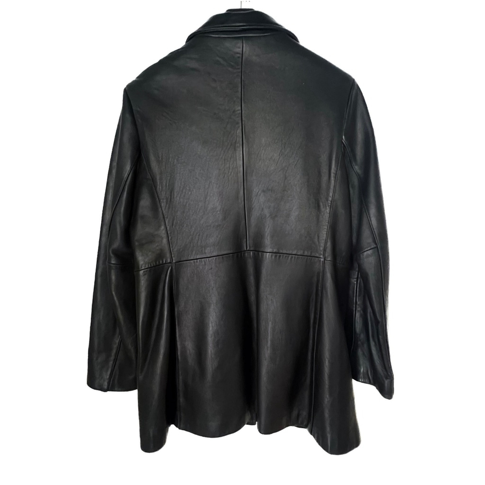 Marc New York Women L Black Genuine Leather Jacket Coat | Pockets, Lined 90s Lux - Picture 4 of 15